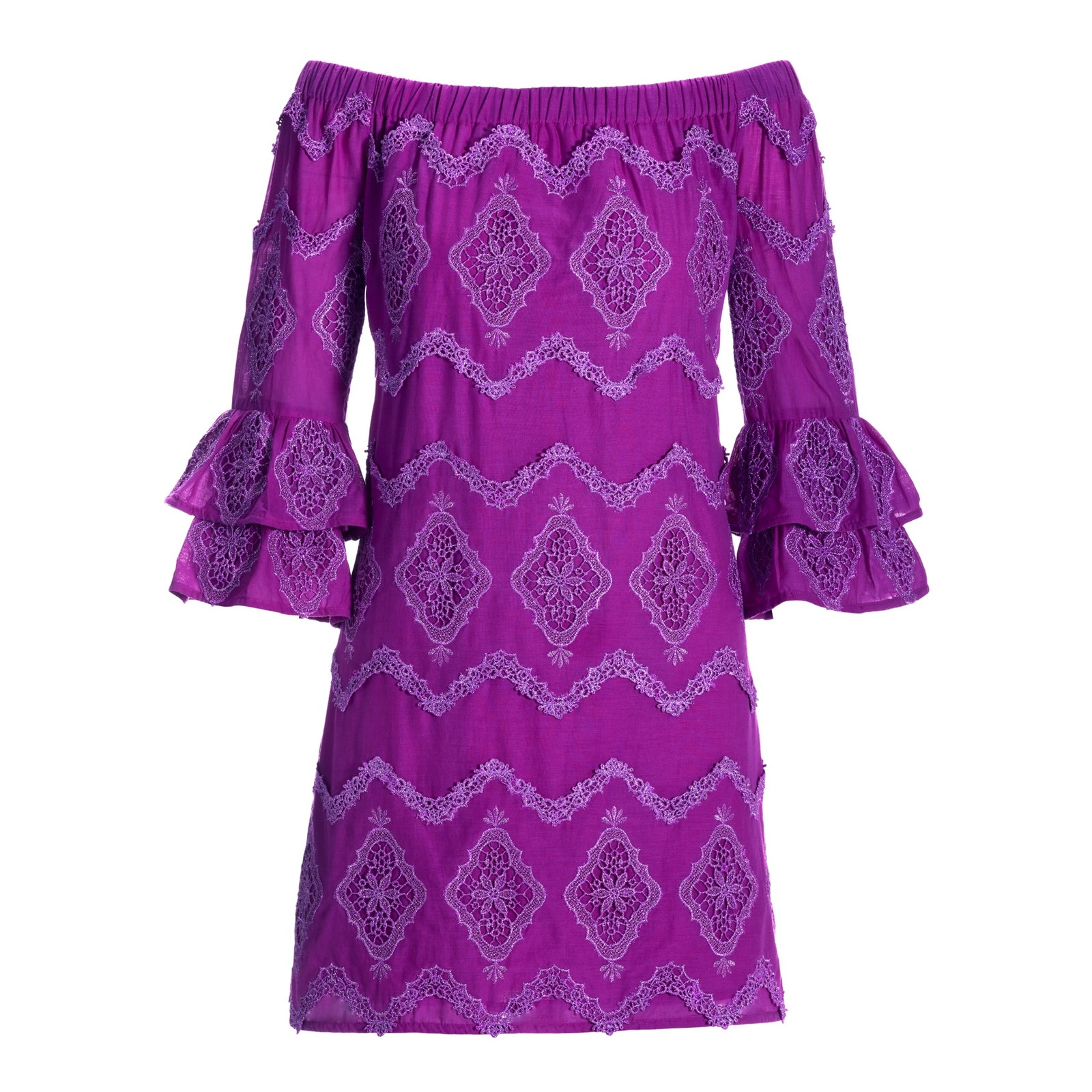 Boston Proper Metallic Lace Detail Off The Shoulder Shift Dress Women’s M Purple